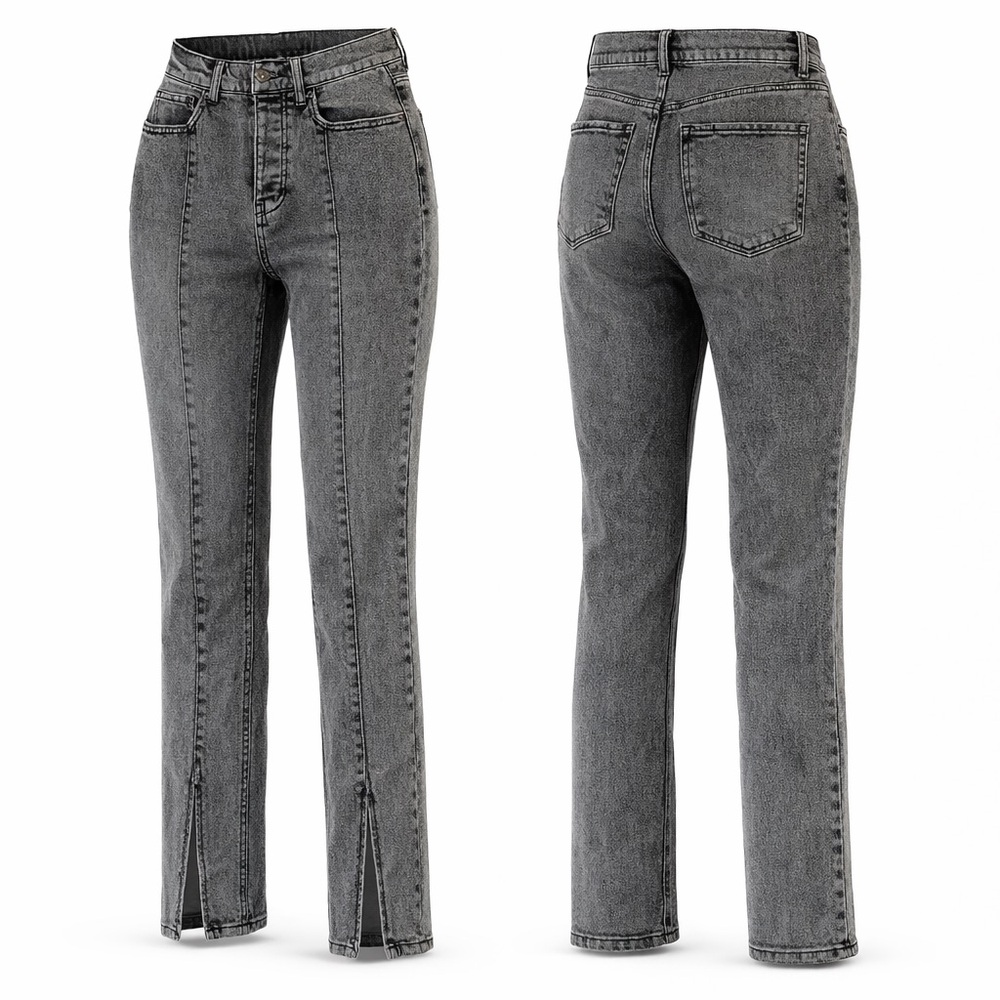 So Super High Rise Straight Gray Black Front Seam Slit Womens Jeans SZ 5 Goth
